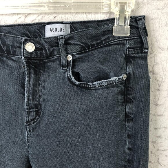Agolde Jeans Womens 29 Black Charcoal Skinny Ankle Raw Hem Distressed Denim - Picture 14 of 16